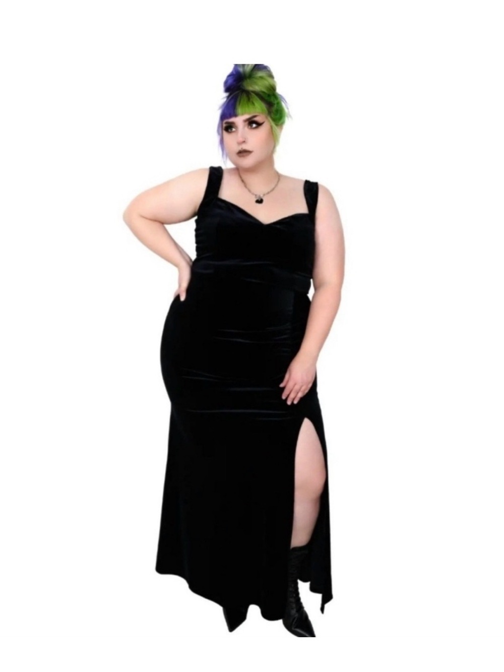 Foxblood Melissa Dress Long Black Velvet Dress with Slit size 4x